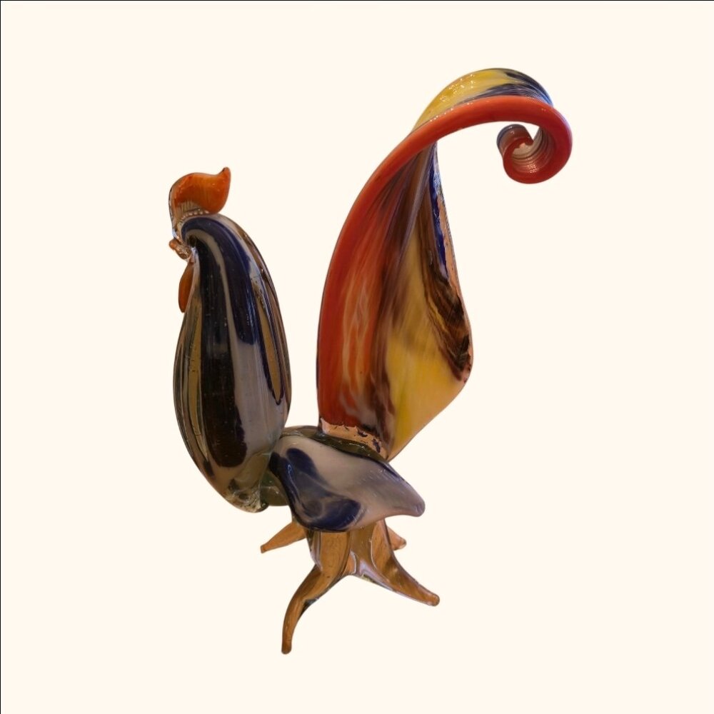 Murano style glass blown rooster unique collectible